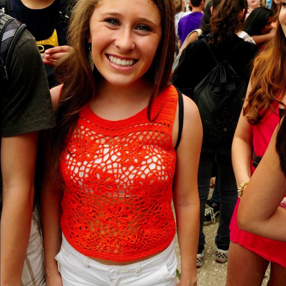 Crop crochet orange top